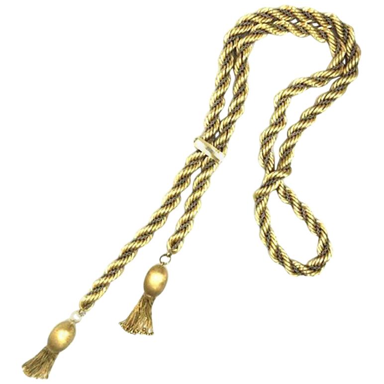 Oversized and Impressive 2-Tone Yellow and White Gold Tassel and Rope Necklace