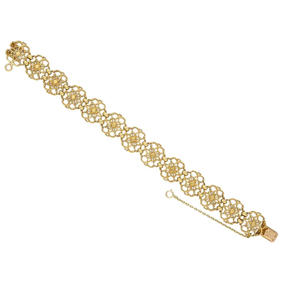 Gothic Revival Gold Openwork Bracelet by Wiese, circa 1885 For Sale