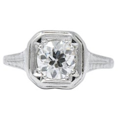 Art Deco 0.87 Carat Diamond Platinum Cushion Engagement Ring