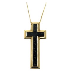 Antique Versace Fine Jewelery Black Onyx Greek Key Cross 18 Karat