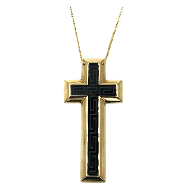 Versace Greek Key Pendant Necklace in Metallic for Men