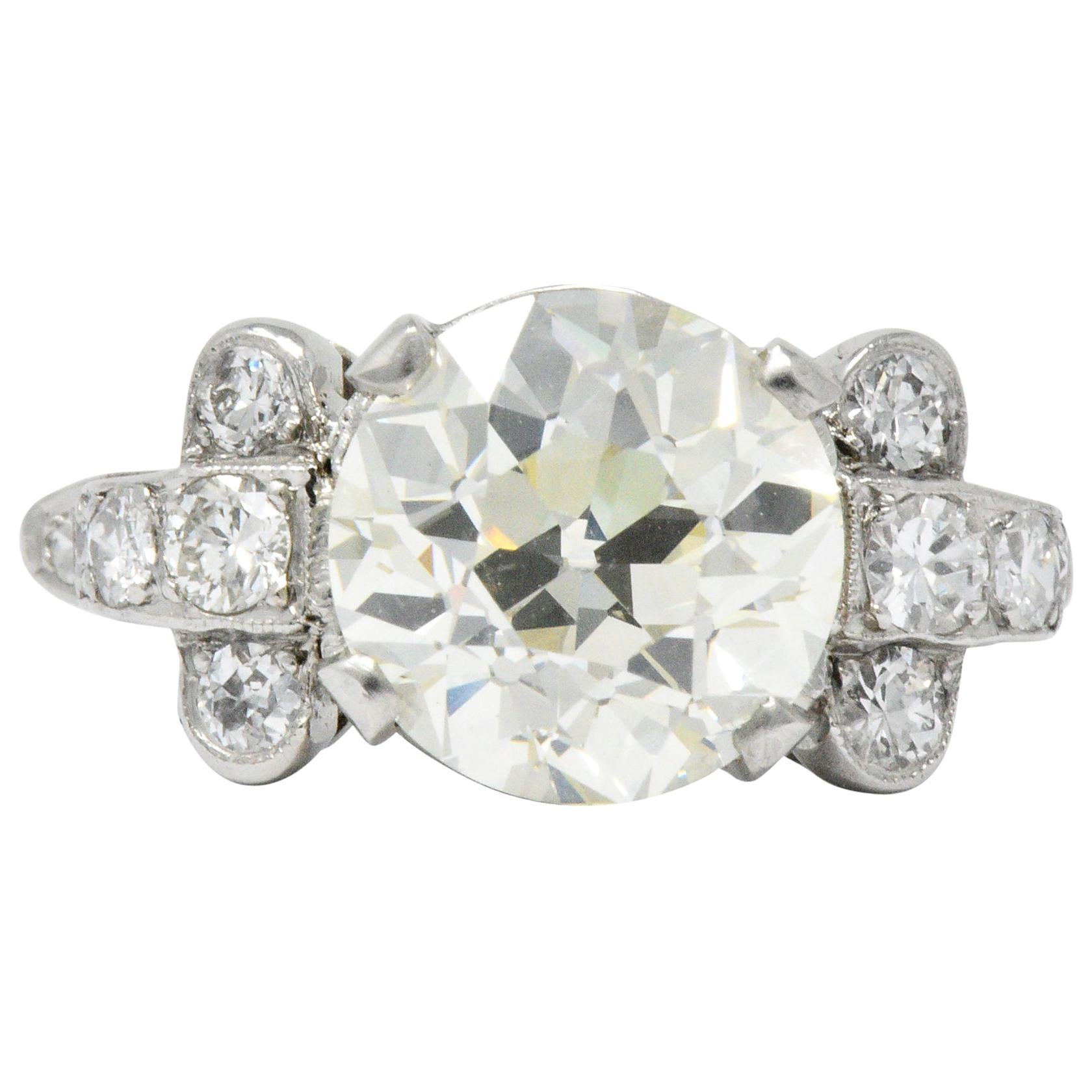 1930s 3.88 Carat Diamond Platinum Engagement Alternative Ring GIA