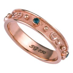 Georgios Collections 18 Karat Rose Gold Blue Diamond Thin Band Ring 