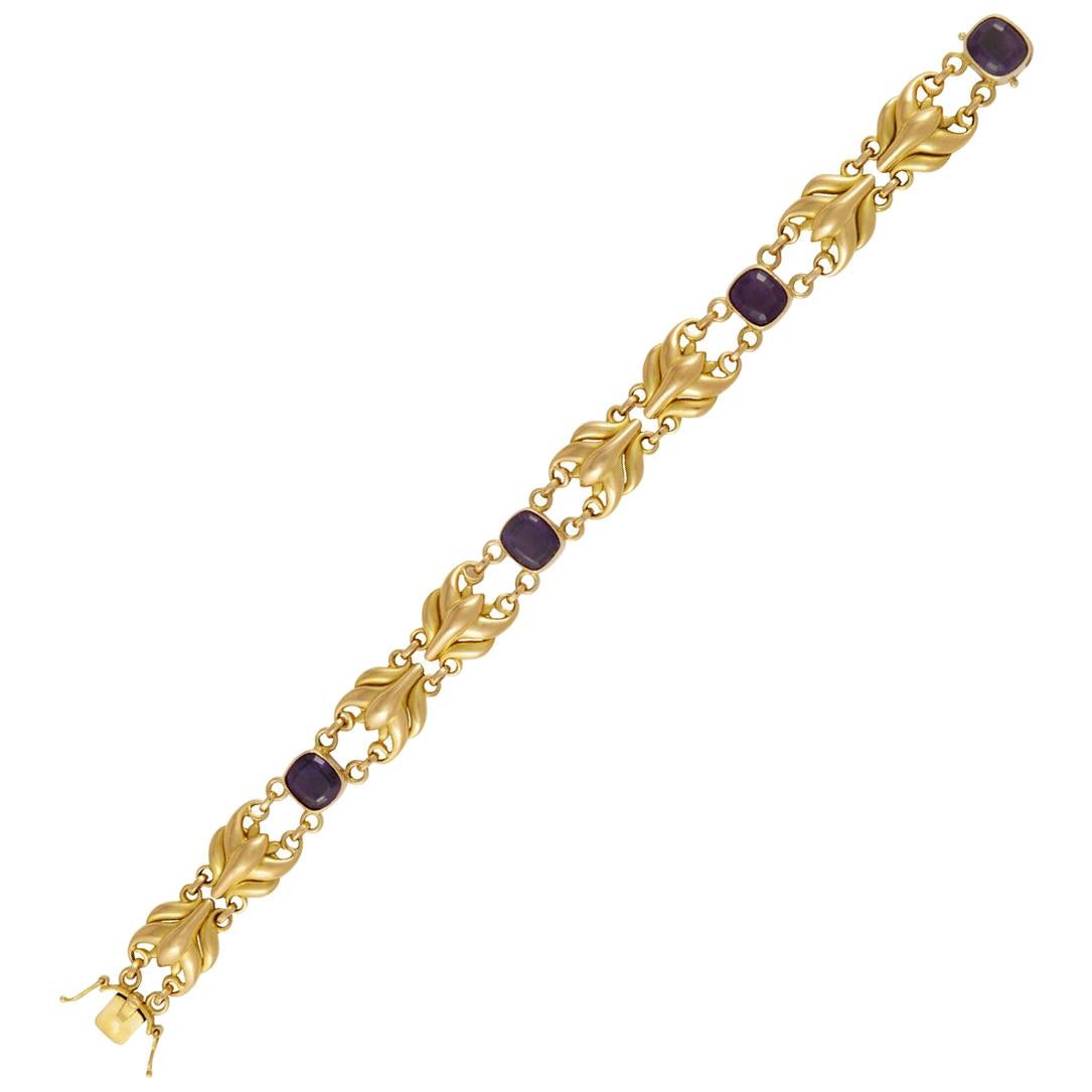 Georg Jensen 18 Karat Gold Bracelet #1053 Amethysts For Sale