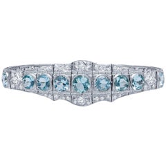 Antique Diamond and Aquamarine Platinum Bracelet, circa 1920