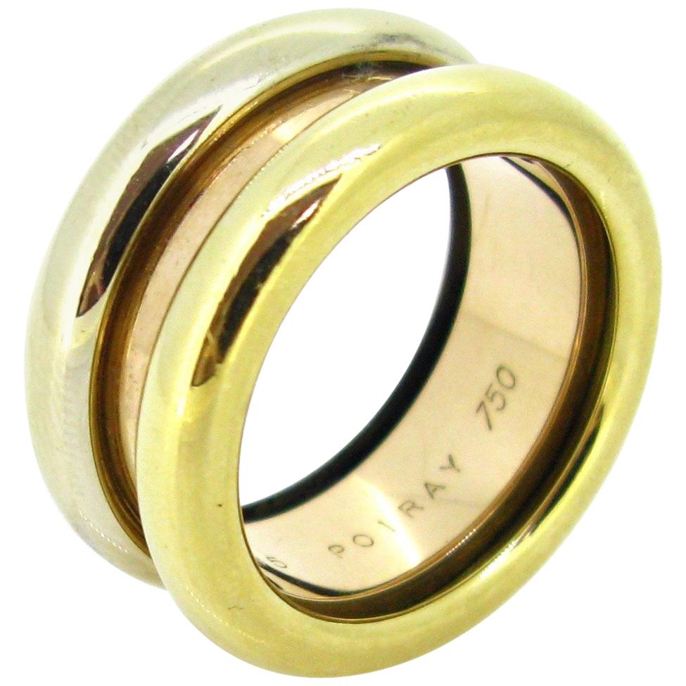 Poiray Three Gold Fashion Large Band Ring