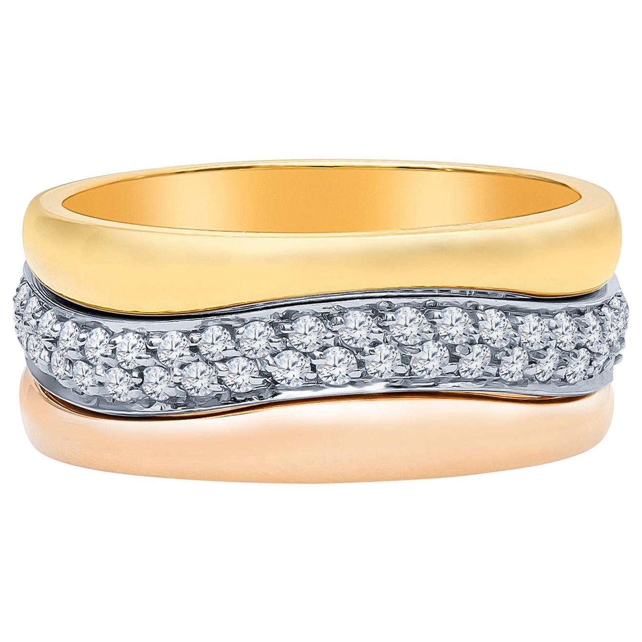 Cartier Trinity Pave Diamond Cartier Ring 18 Karat Tri-Color Gold