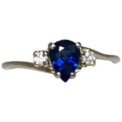 IGI Certified Untreated Ceylon Blue Sapphire and Diamond Three-Stone Gold Ring