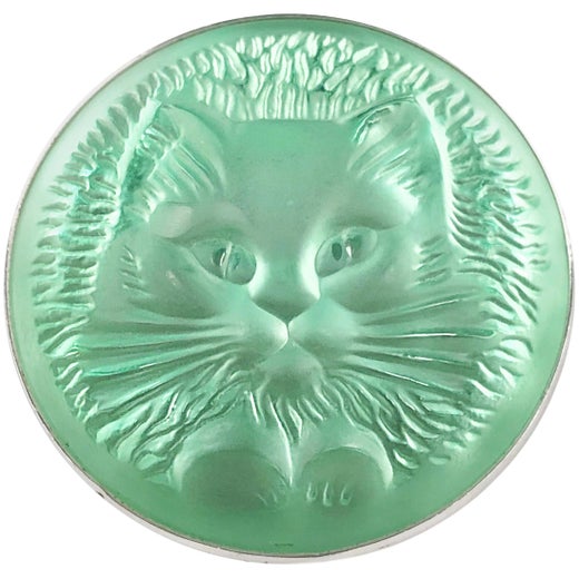 Lalique Green Frosted Glass Pussy Cat Brooch at 1stDibs | lalique cat brooch