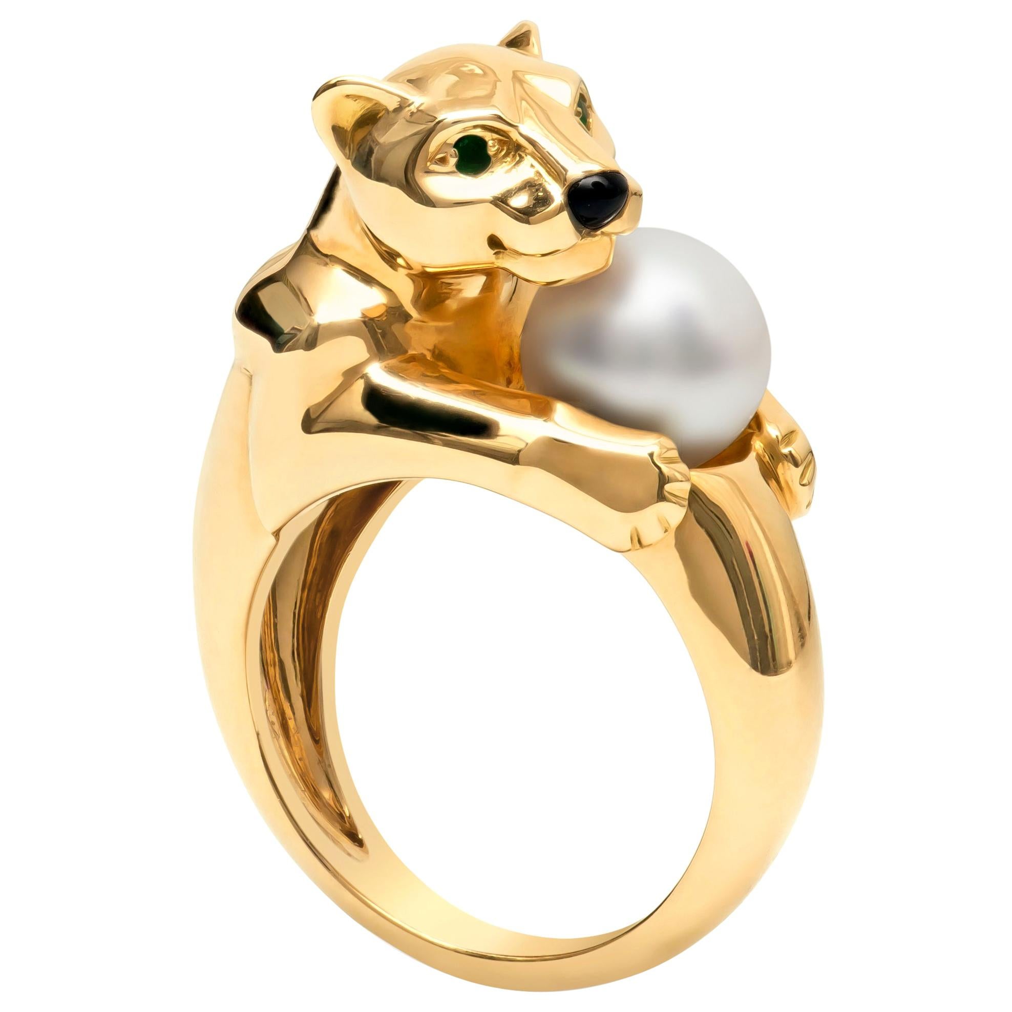 Cartier Panthere Women’s Yellow Gold Pearl Ring For Sale