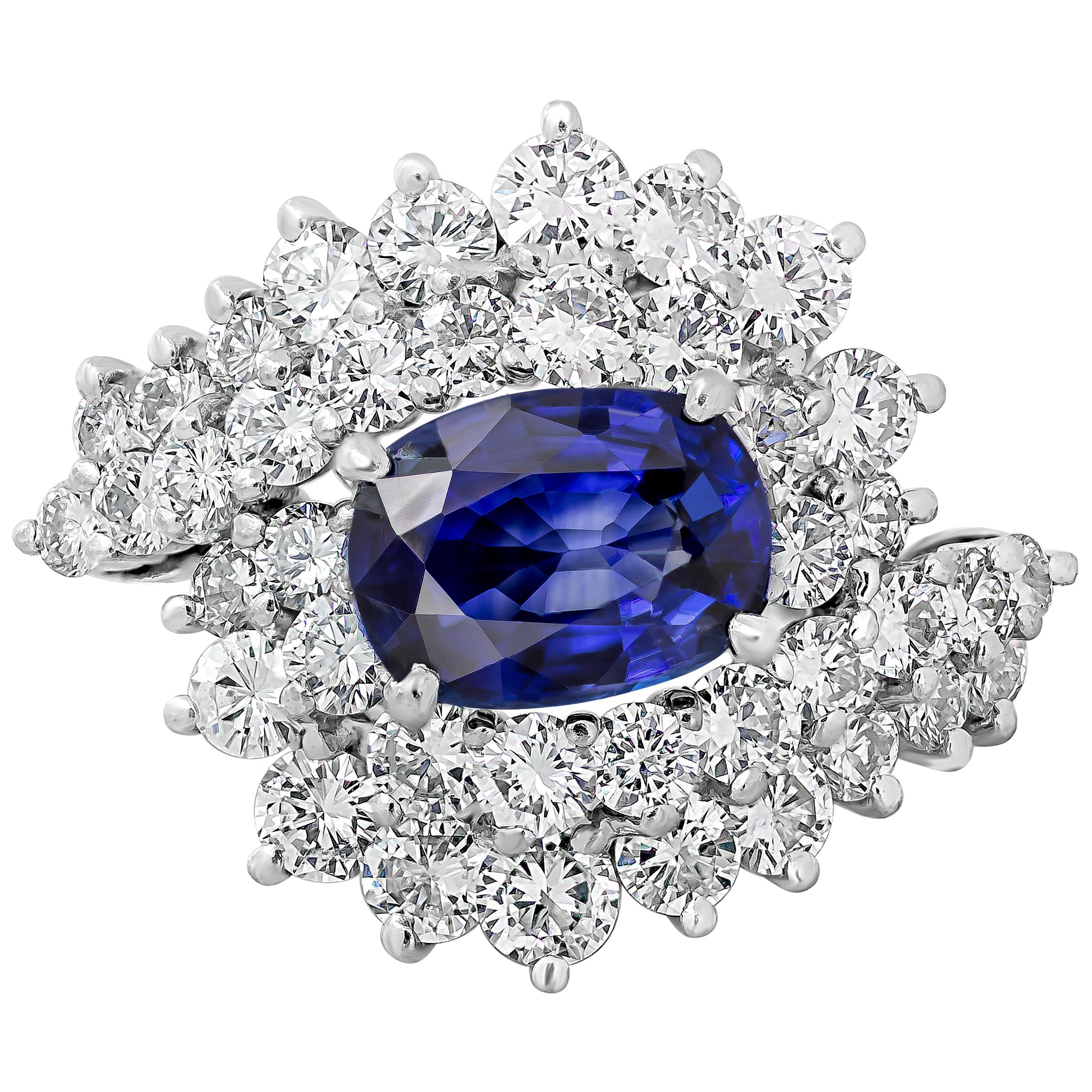 1.25 Carats Oval Cut Blue Sapphire and Round Diamond Cocktail Ring