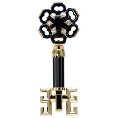 1970s Cartier Diamond Onyx Gold  Key Pendant