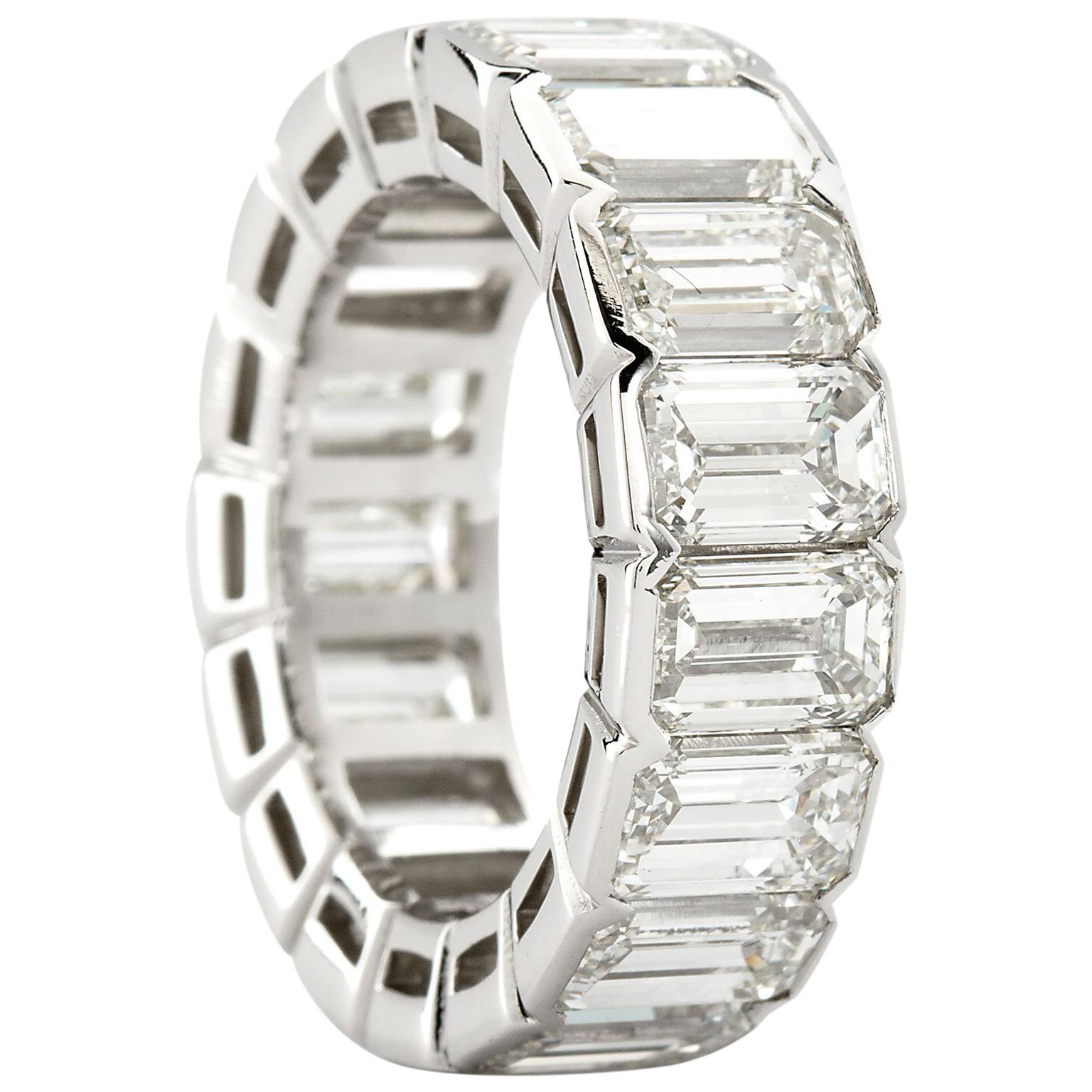 Platinum Emerald Cut Diamond Eternity Band 17 Diamonds 12.00 Carat GIA Certified