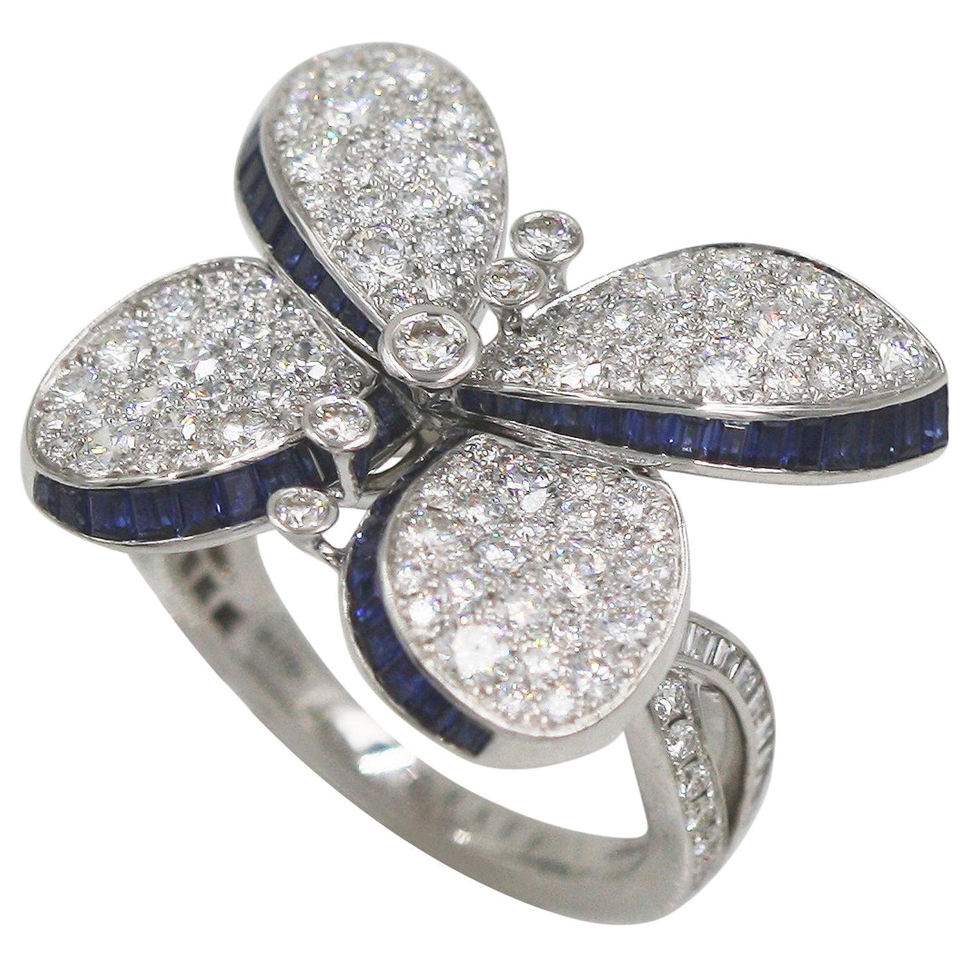 Graff Prince Butterfly with Sapphire and Write Round Diamonds Ring For Sale