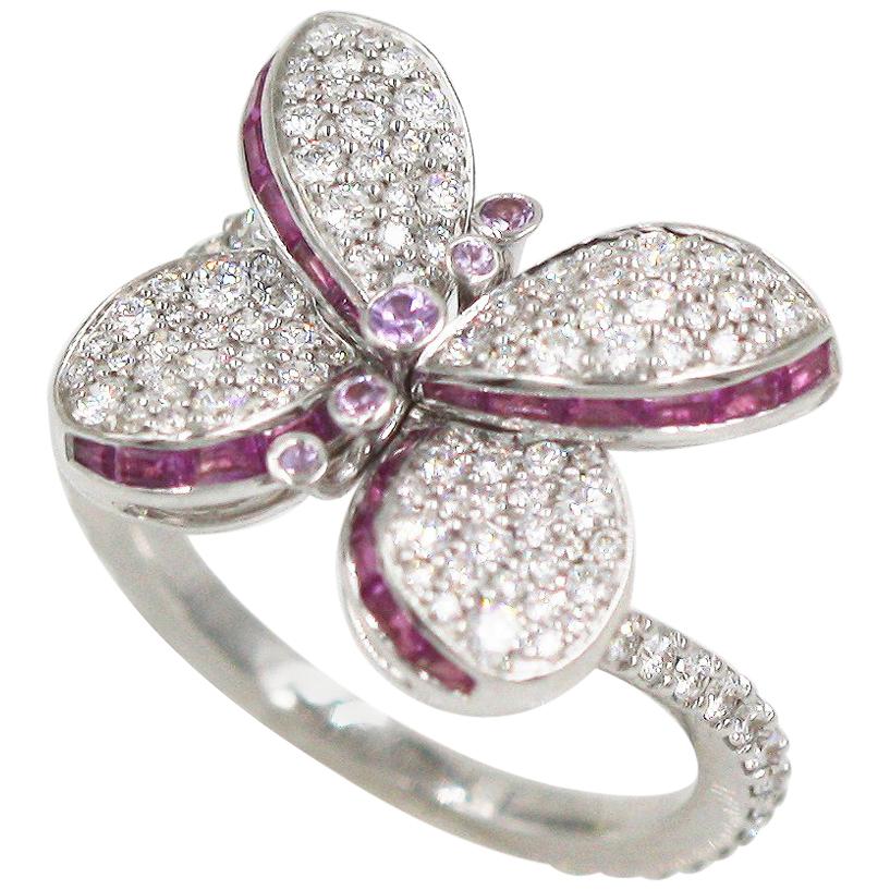 Graff Baby Princess Butterfly with Pave Diamond & Pink and Purple Sapphire Ring For Sale