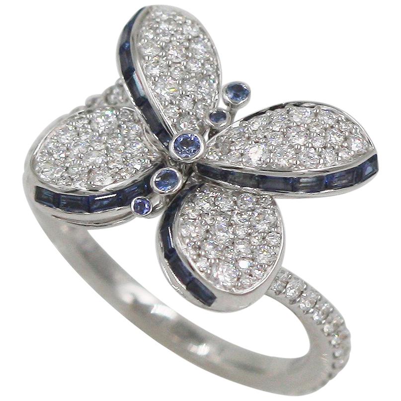 Graff Baby Princess Butterfly with Diamonds and Light Blue Sapphires Ring For Sale