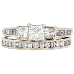 14 Karat White Gold Princess Cut 3-Stone Diamond Engagement Ring with Band