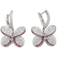 Graff White Gold Princess Butterfly w/Diamonds &  Pink & Purple Sapphire Earring