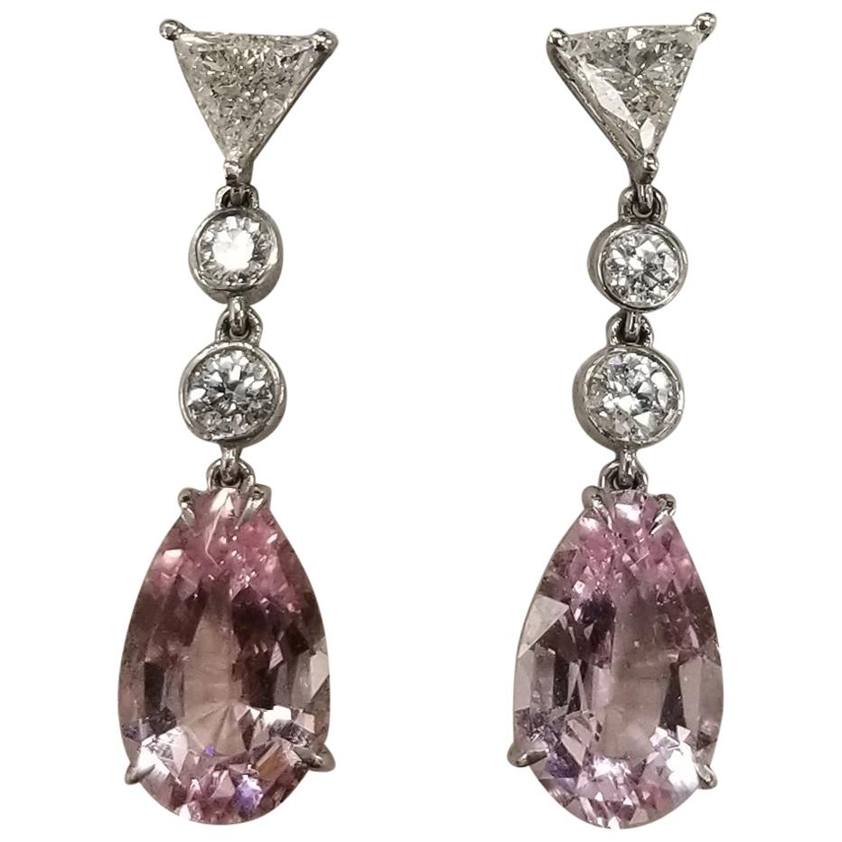 14 Karat White Gold Morganite and Diamond Dangle Drop Earrings For Sale