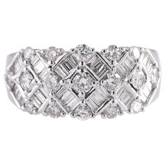 2 Carat Natural Round and Baguette Diamond 14 Karat White Gold Band 9.30 Grams