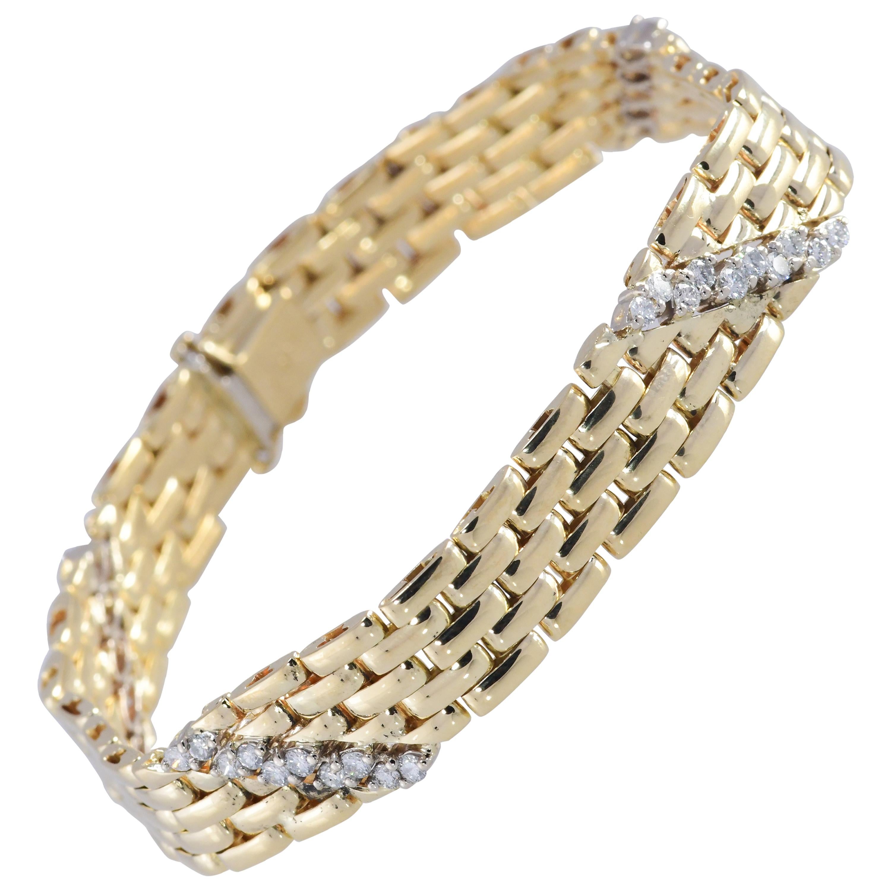 Fope Italian Panther Link 18 Karat Yellow Gold Diamond Bracelet 1.2 Carat