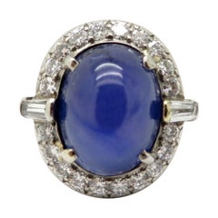 Vintage Estate Platinum AGL Certified 19.51 Carat Star Sapphire and Diamond Ring
