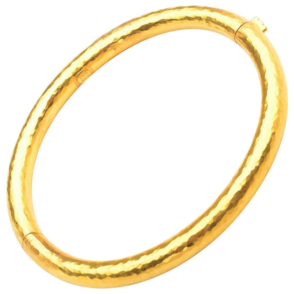 Hammered Gold Bangle Bracelet with Hinge
