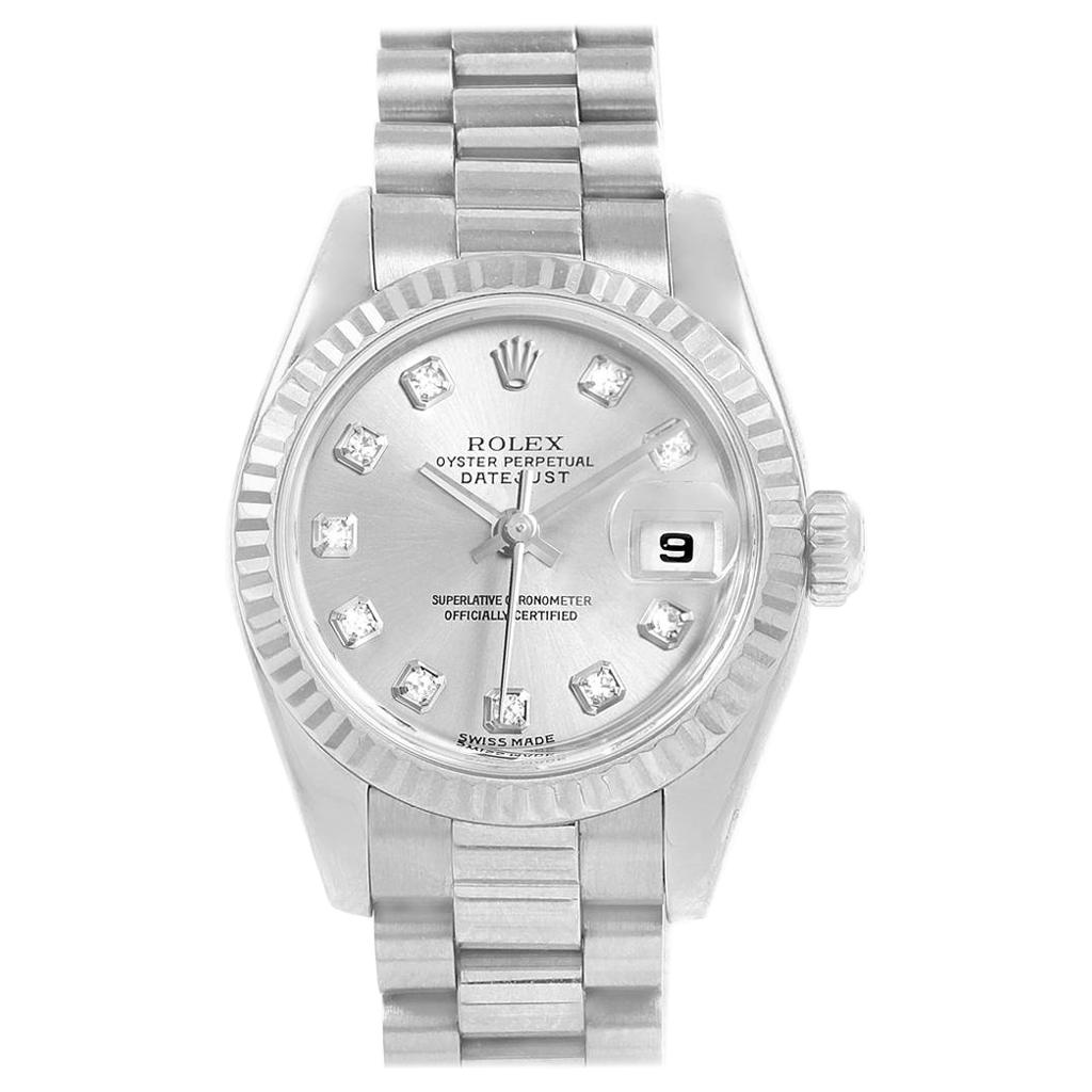 Rolex President Ladies 18 Karat White Gold Diamond Ladies Watch 179179 For Sale
