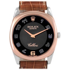 Rolex Cellini Danaos White and Rose Gold Brown Strap Men’s Watch 4233