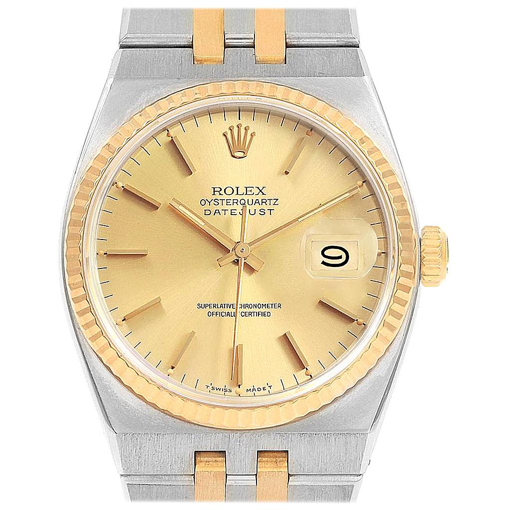 Rolex Oysterquartz Datejust Steel Yellow Gold Men's Watch 17013 For Sale
