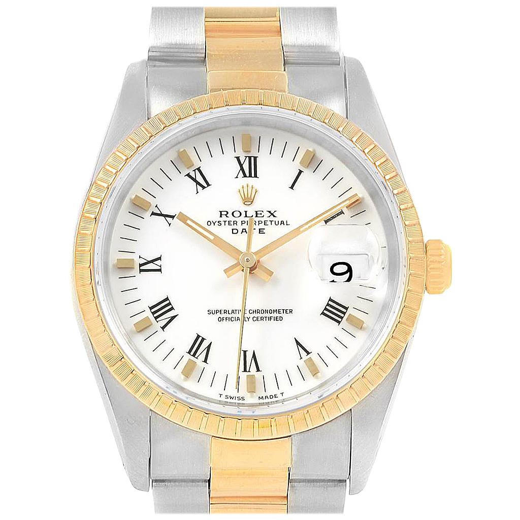 Rolex Date Men’s Steel 18 Karat Yellow Gold White Dial Men’s Watch 15223