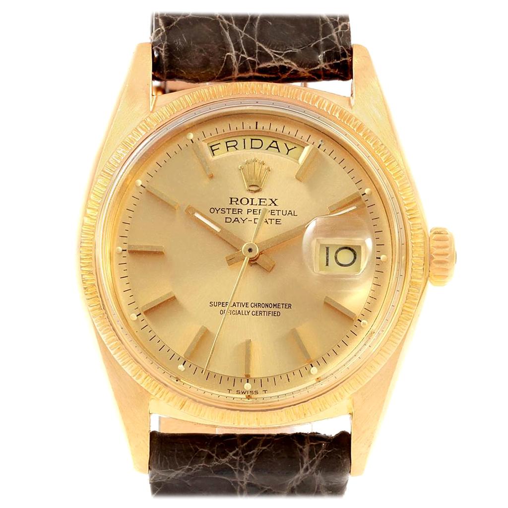 Rolex President Day-Date Yellow Gold Brown Strap Men's Watch, 1807 For Sale