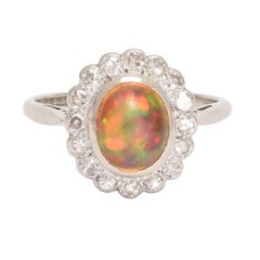 Art Deco Jelly Opal Diamond Flower Cluster Ring