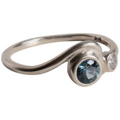 M. Hisae Teal Blue Sapphire & Champagne Diamond Wave Cocktail Ring