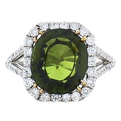 5.23 Carat Green Tourmaline and Diamond Cocktail Ring in Platinum