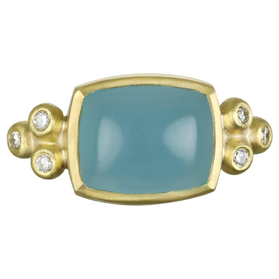 Faye Kim 18K Gold  Milky Aquamarine and Diamond Ring