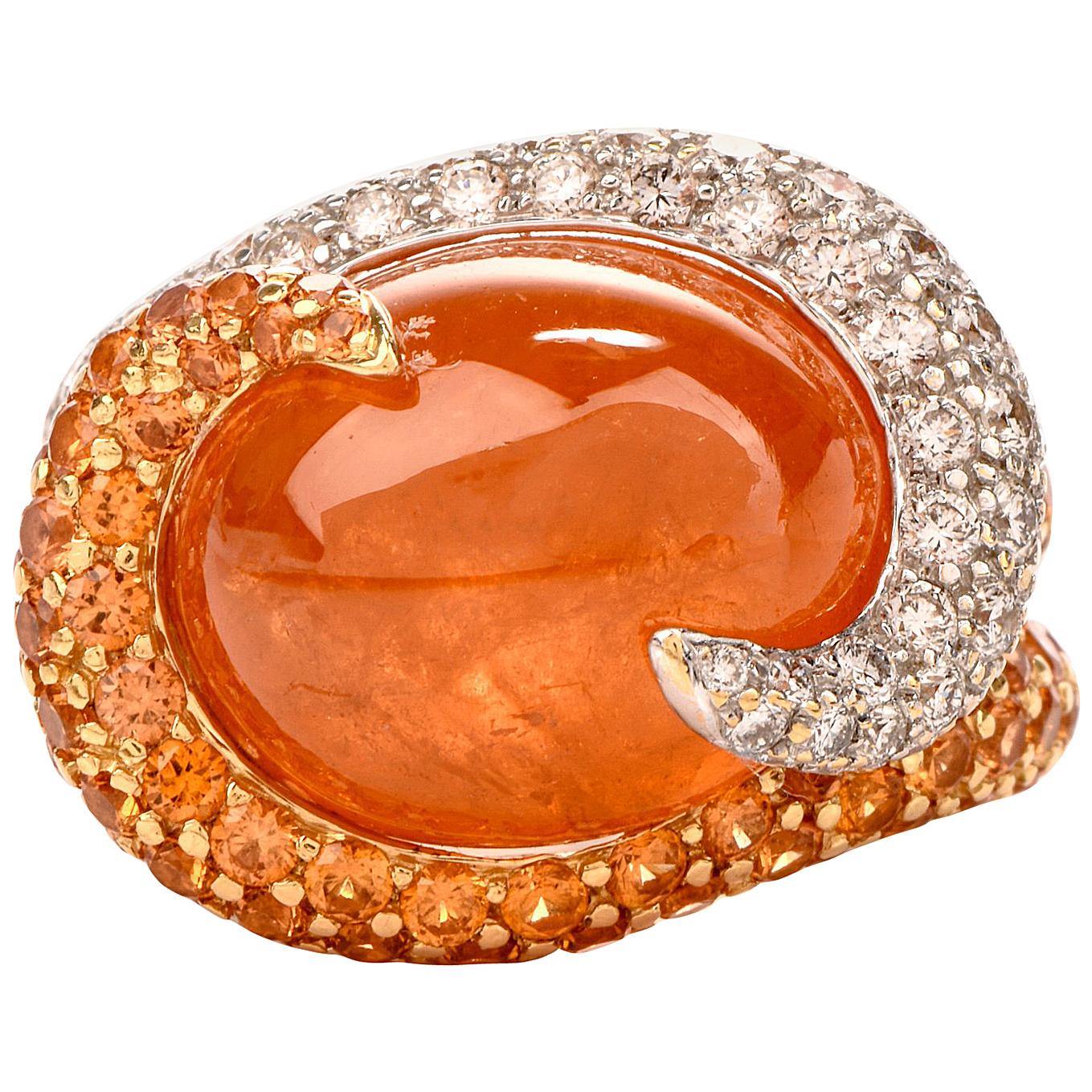 Mandarin Garnet Diamond Swirl 18 Karat Gold Cocktail Ring
