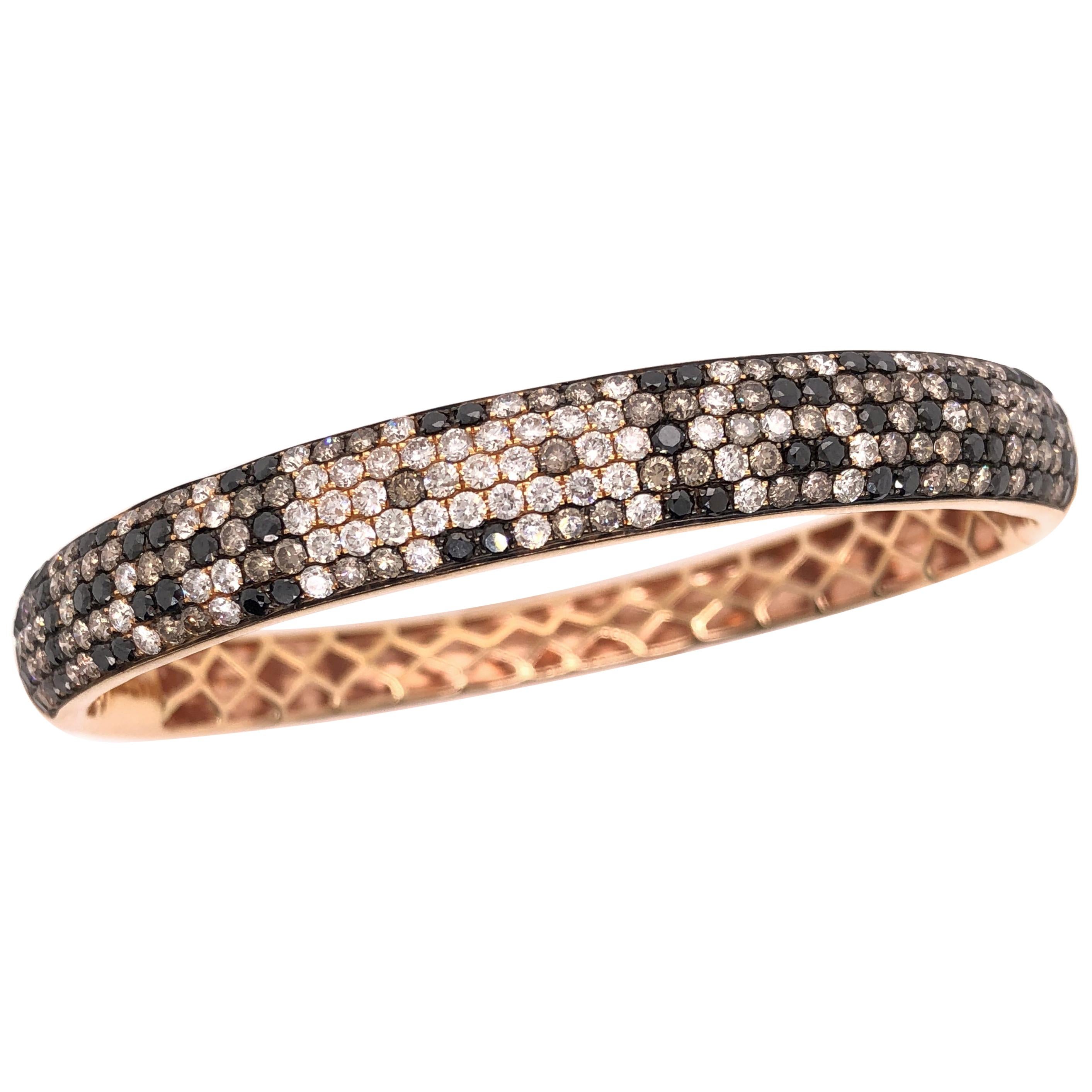 RUCHI Black, Brown and White Diamond Pavé Rose Gold Bangle Bracelet For Sale