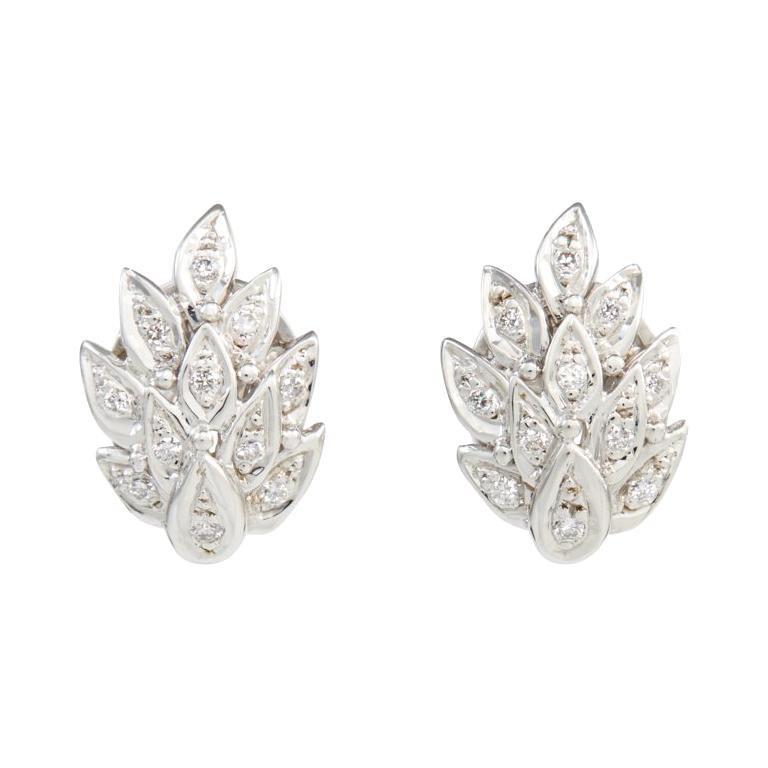 Lotus Bud 18 Carat White Gold Diamond Earrings 