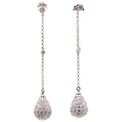 Pave Set Tear Drop Dangling Diamond Drop Earrings