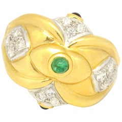 18 Karat Yellow Gold 0.65 Carat Sapphire, Emerald with Diamonds Abstract Ring