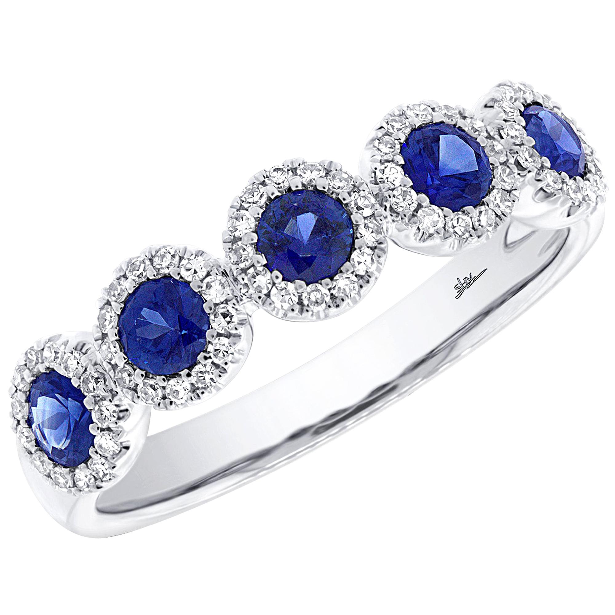 14 Karat White Gold 0.20 Carat Diamonds 0.70 Carat Blue Sapphire Ring