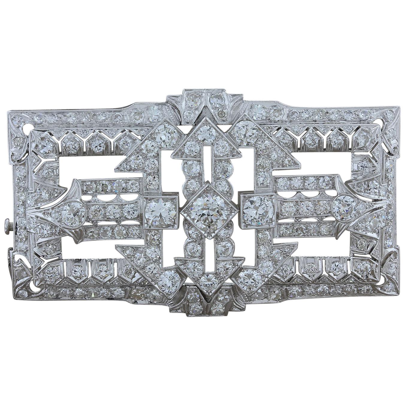 Art Deco Style Diamond Platinum Brooch