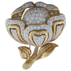 Estate Diamond Gold Flower Brooch