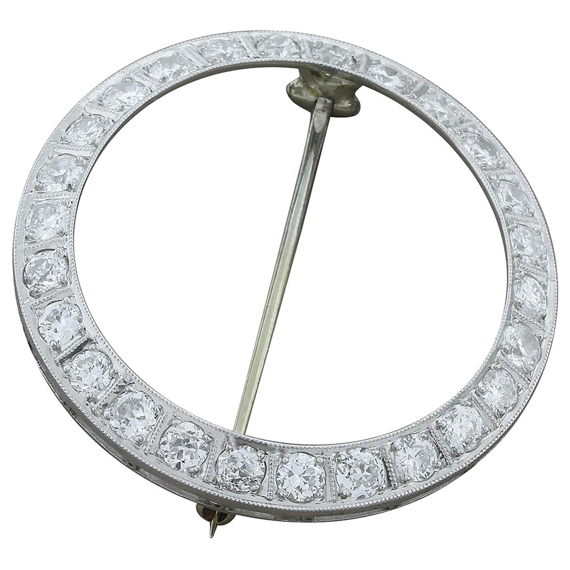 Art Deco Style Diamond Platinum Circle Pin Brooch