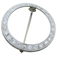 Art Deco Style Diamond Platinum Circle Pin Brooch