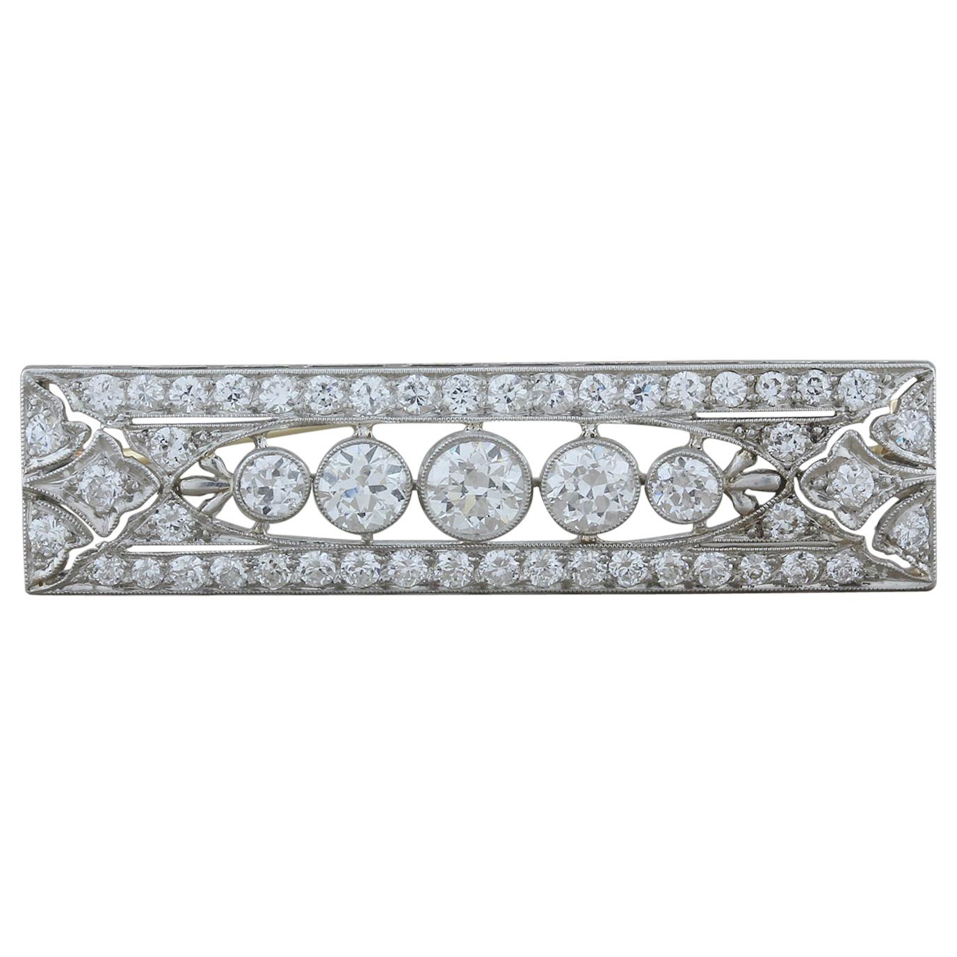 Art Deco Style Diamond Platinum Bar Pin Brooch