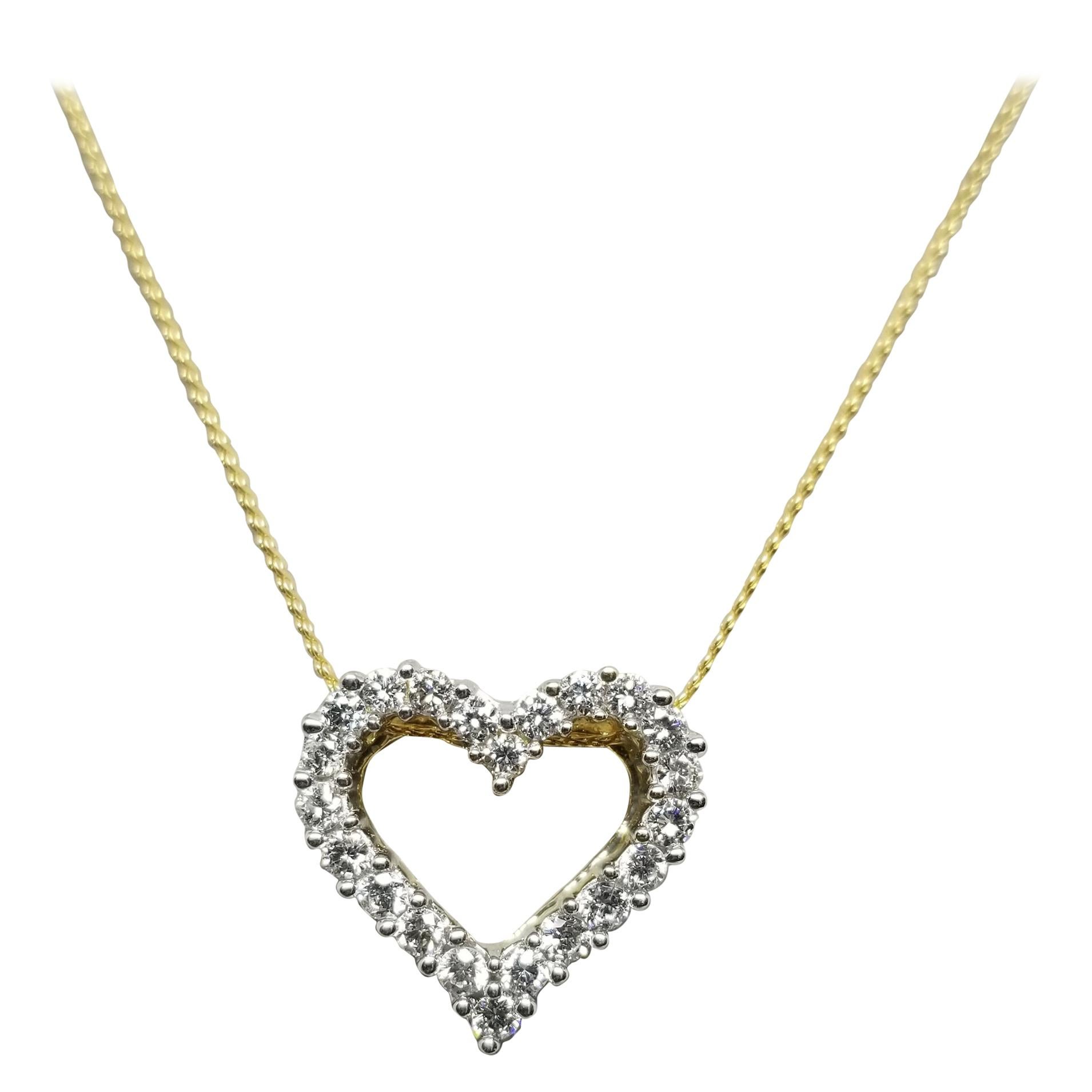 14 Karat Diamond Heart Necklace For Sale