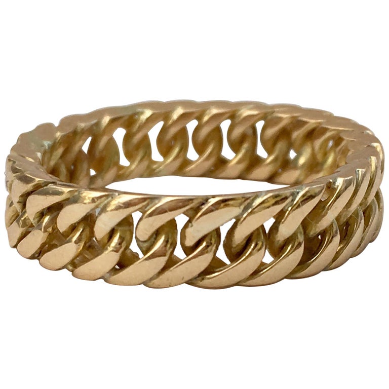 Vintage Gold Ring 18 Karat Curb Chain Link Stacking Band Chunky Yellow