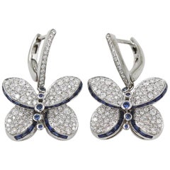 Graff White Gold Princess Butterfly w/ Diamonds and Light Blue Sapphire Earrings